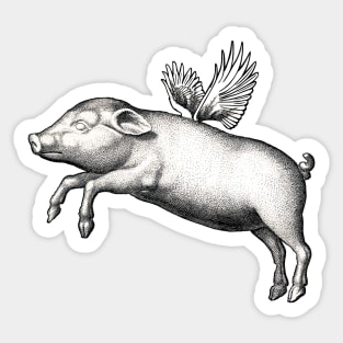 Flying Pig Funny Black And White Vintage Winged Animal Sticker